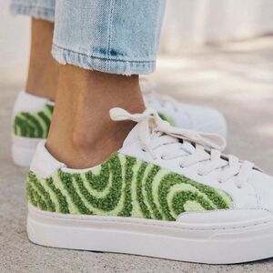 Soludos Ibiza Platform Psychedelic Spiral Leather Terry Teddy Shearling Sneakers